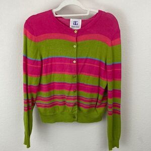 Vintage Bahari Group Striped Vibrant Colors Cotton Blend Cardigan size 10